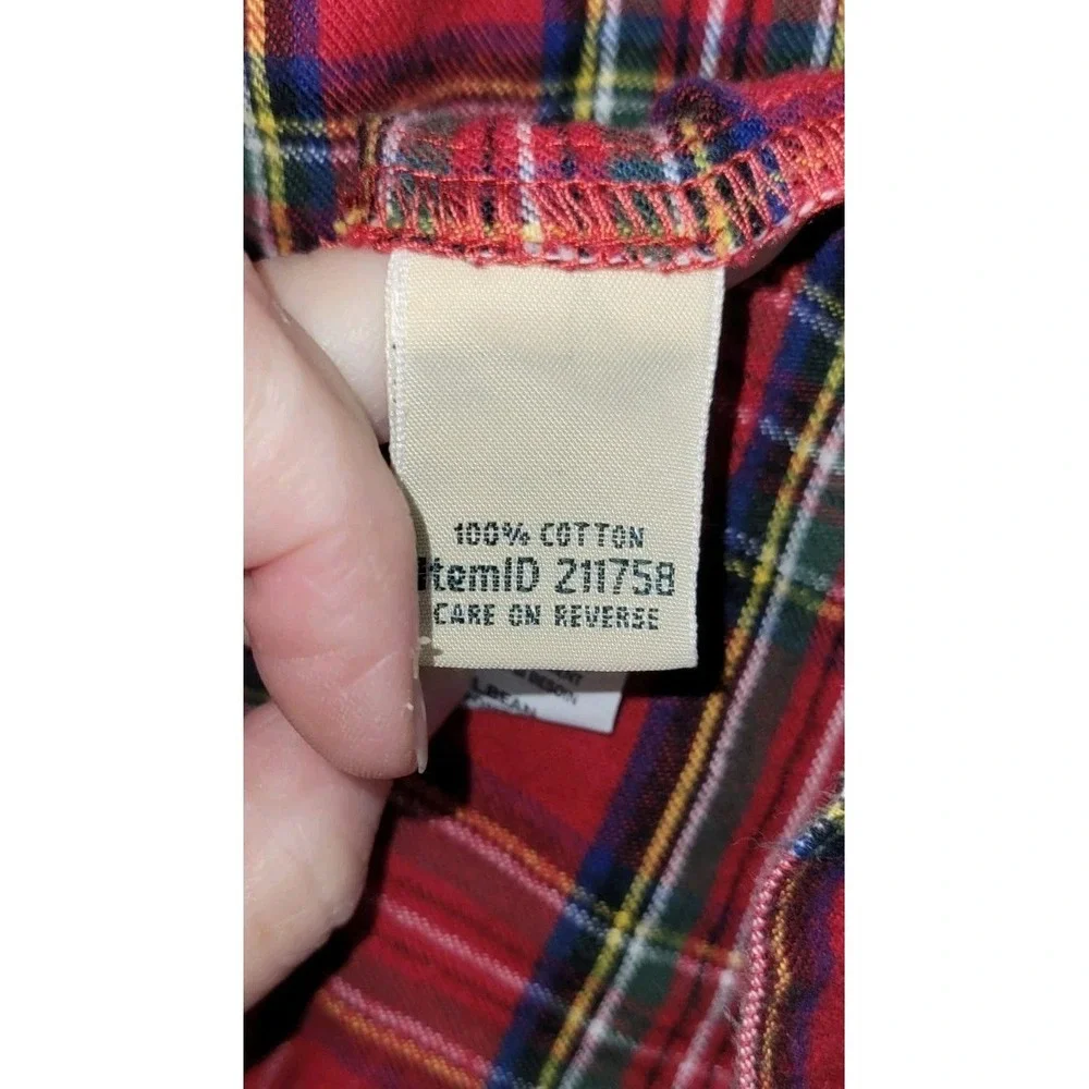 LL‎ Bean Night Gown Women's L Red Green Scotch Plaid Flannel Cotton Christmas